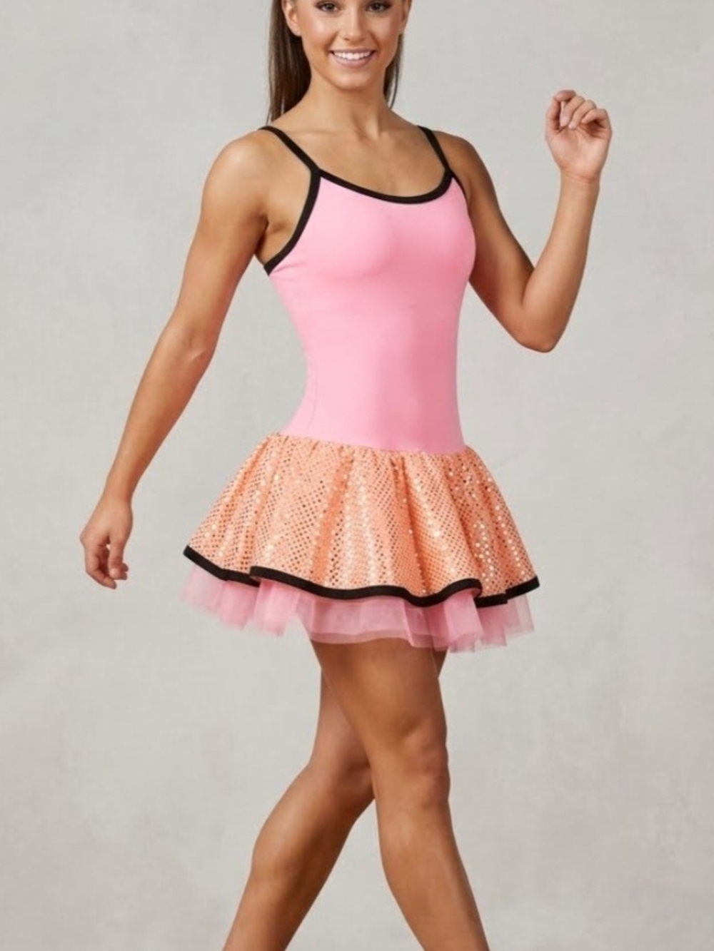 Dance Sequin Tutu Dress Pink & Orange with Black Trim Size XXLC